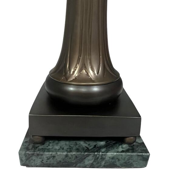 Vintage Wildwood Table Lamp Antique Brass Green Marble Fluted Art Deco Revival - Picture 2 of 15